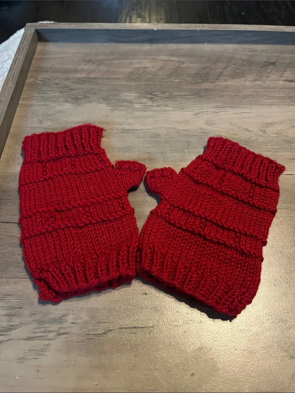 Red Knit Fingerless Mittens - Unbranded